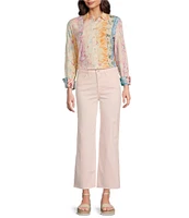 Charlie B. Woven Printed Point Collar Long Sleeve Blouse