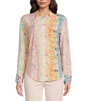 Charlie B. Woven Printed Point Collar Long Sleeve Blouse