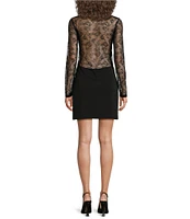 Chelsea & Violet Adams Knit Sheer Illusion Lace Boat Neck Long Sleeve Bodycon Mini Dress