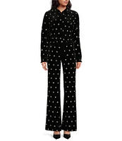 Chelsea & Violet Allegra Velvet Beaded Stars Point Collar Button Front Long Sleeve Cropped Blouse