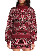 Chelsea & Violet Arlo Fair Isle Knit Turtle Neck Long Blouson Sleeve Cropped Sweater