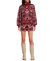 Chelsea & Violet Arlo Fair Isle Knit Turtle Neck Long Blouson Sleeve Cropped Sweater