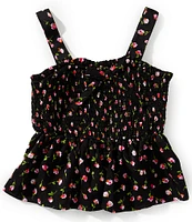 Chelsea & Violet Big Girls 7-16 Knit Ditsy Floral Print Square Neck Sleeveless Smocked Top