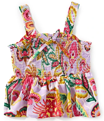 Chelsea & Violet Big Girls 7-16 Knit Paisley Print Square Neck Sleeveless Smocked Top