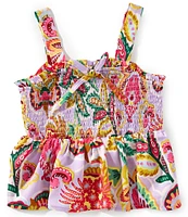 Chelsea & Violet Big Girls 7-16 Knit Paisley Print Square Neck Sleeveless Smocked Top