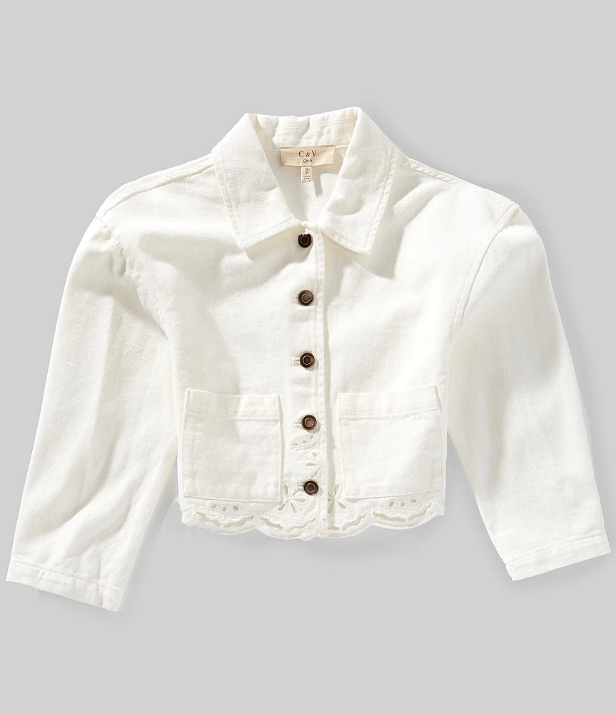 Chelsea & Violet Big Girls 7-16 Long Sleeve Eyelet Hem Button Front Denim Jacket