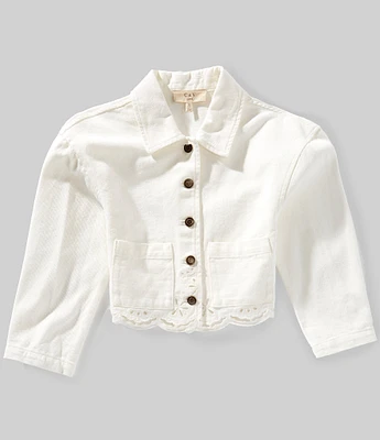Chelsea & Violet Big Girls 7-16 Long Sleeve Eyelet Hem Button Front Denim Jacket