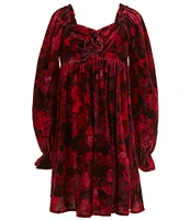 Chelsea & Violet Big Girls 7-16 Long Sleeve Rosette Velvet Rose Print Dress