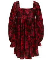 Chelsea & Violet Big Girls 7-16 Long Sleeve Rosette Velvet Rose Print Dress