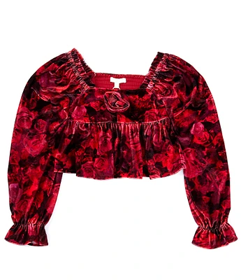 Chelsea & Violet Big Girls 7-16 Long Sleeve Velvet Rose Print Velvet Top