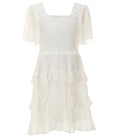 Chelsea & Violet Big Girls 7-16 Short Sleeve Square Neck Smocked Tiered Dress