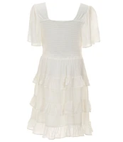 Chelsea & Violet Big Girls 7-16 Short Sleeve Square Neck Smocked Tiered Dress