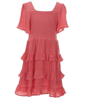 Chelsea & Violet Big Girls 7-16 Short Sleeve Square Neck Smocked Tiered Dress