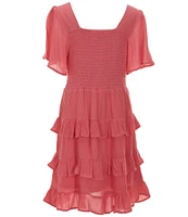 Chelsea & Violet Big Girls 7-16 Short Sleeve Square Neck Smocked Tiered Dress