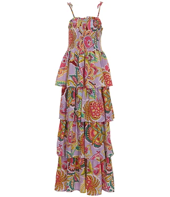 Chelsea & Violet Big Girls 7-16 Tiered Smocked Bodice Floral Print Maxi Dress