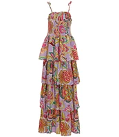 Chelsea & Violet Big Girls 7-16 Tiered Smocked Bodice Floral Print Maxi Dress