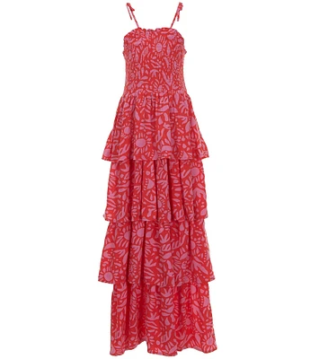Chelsea & Violet Big Girls 7-16 Tiered Smocked Bodice Printed Maxi Dress