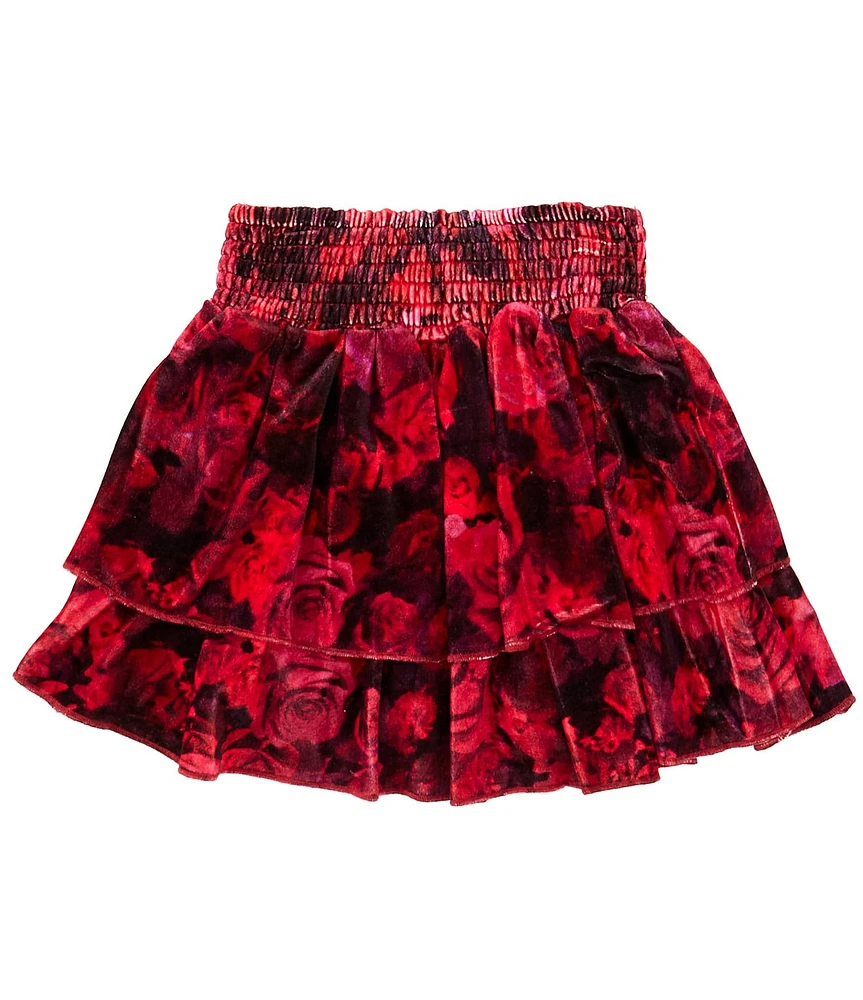 Chelsea & Violet Big Girls 7-16 Velvet Tiered Rose Print Mini Skirt