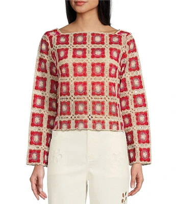 Chelsea & Violet Bonnie Square Neck Long Sleeve Crochet Lace Blouse