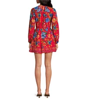 Chelsea & Violet Cadence Printed Tie Front V-Neck Long Sleeve Dress