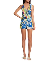 Chelsea & Violet Coordinating Charlotte Printed Flat Front Drawstring Elastic Waistband Shorts