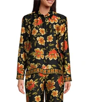 Chelsea & Violet Cora Floral Print Woven Satin Point Collar Button Front Long Sleeve Coordinating Blouse