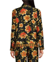 Chelsea & Violet Cora Floral Print Woven Satin Point Collar Button Front Long Sleeve Coordinating Blouse