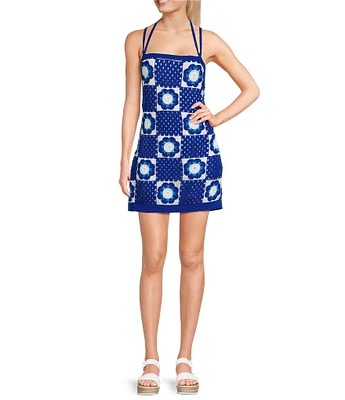 Chelsea & Violet Crochet Floral Square Neck Sleeveless Emerie Mini Dress