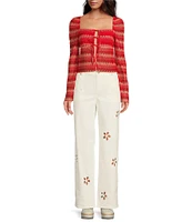 Chelsea & Violet Daisy Cutout Straight Leg High Rise Denim Jeans