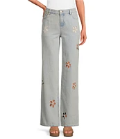 Chelsea & Violet Daisy Cutout Straight Leg High Rise Denim Jeans