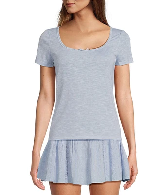 Chelsea & Violet Daisy Pointelle Slub Knit Scoop Neck Short Sleeve Tee