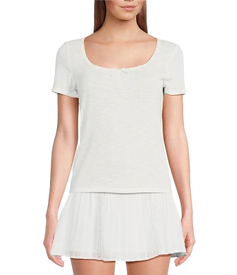 Chelsea & Violet Daisy Pointelle Slub Knit Scoop Neck Short Sleeve Tee