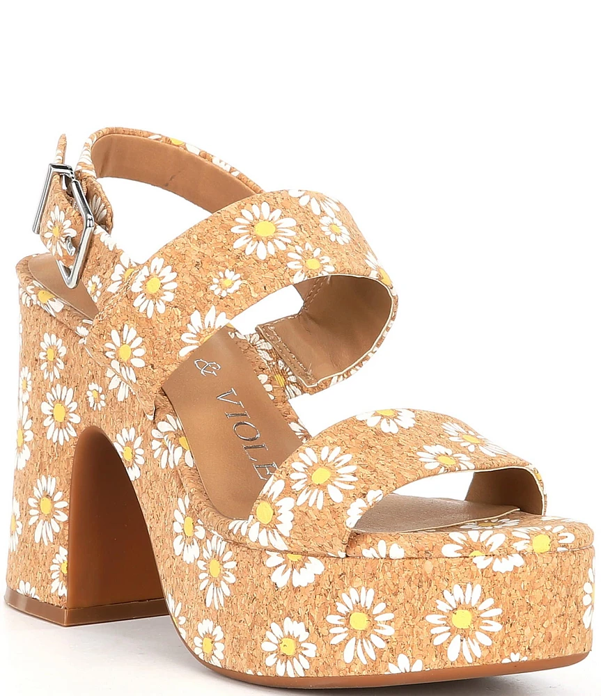 Chelsea & Violet Dazey Floral Print Cork Two Band Platform Sandals