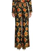 Chelsea & Violet Demi Floral Print Woven Satin High Rise Flat Front Wide Leg Coordinating Pant