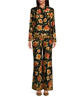 Chelsea & Violet Demi Floral Print Woven Satin High Rise Flat Front Wide Leg Coordinating Pant