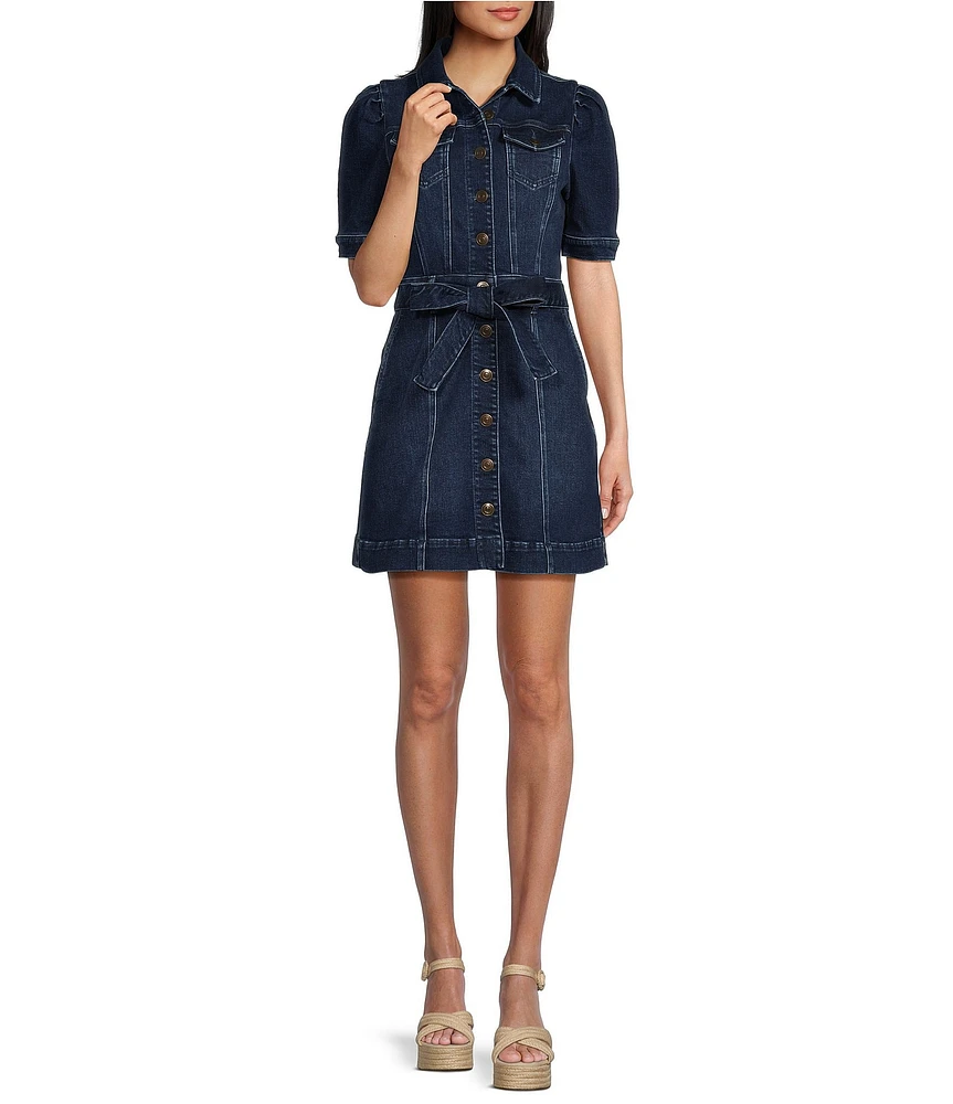 Chelsea & Violet Izzy Denim Notch Collar Button Front Short Sleeve Shirt Dress