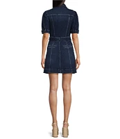 Chelsea & Violet Izzy Denim Notch Collar Button Front Short Sleeve Shirt Dress