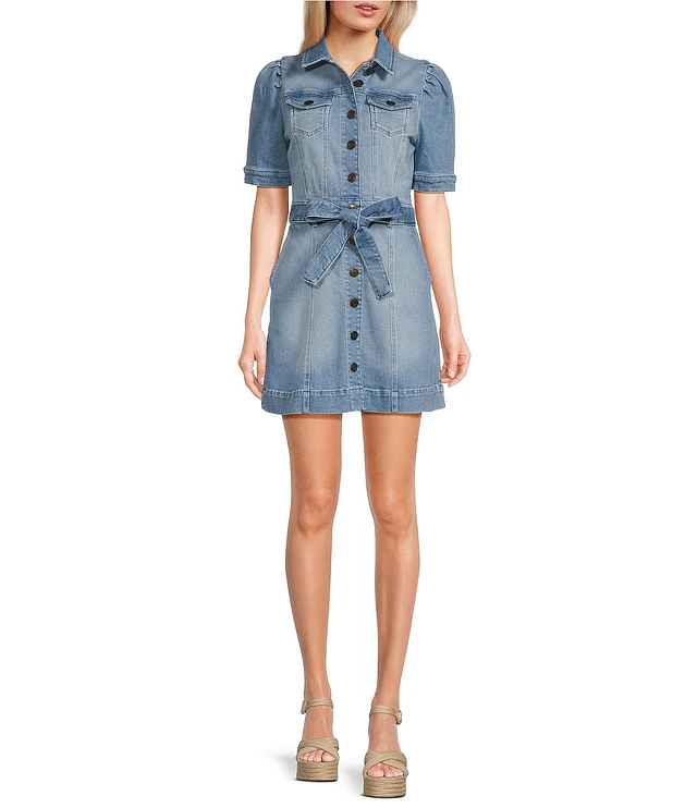 Chelsea & Violet Izzy Denim Notch Collar Button Front Short Sleeve Shirt  Dress | Liberty Center