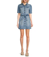 Chelsea & Violet Izzy Denim Notch Collar Button Front Short Sleeve Shirt Dress