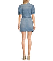 Chelsea & Violet Izzy Denim Notch Collar Button Front Short Sleeve Shirt Dress