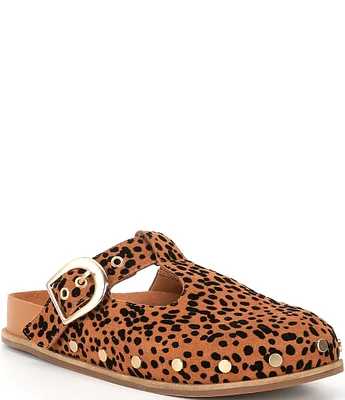 Chelsea & Violet Kalli Cheetah Print Suede Studded Mule Clogs