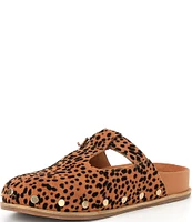 Chelsea & Violet Kalli Cheetah Print Suede Studded Mule Clogs