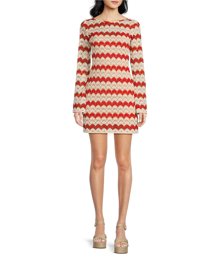 Chelsea & Violet Leia Woven Stripe Boat Neck Long Sleeve Dress