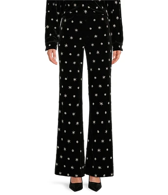 Chelsea & Violet Liliana Velvet Beaded Stars High Rise Flat Front Straight Leg Pants