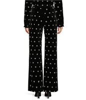 Chelsea & Violet Liliana Velvet Beaded Stars High Rise Flat Front Straight Leg Pants