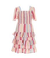 Chelsea & Violet Little Girls 2T-6X Multi Stripe Short Sleeve Smocked Tiered Dress