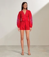 Chelsea & Violet Livvy V-Neckline Long Sleeve Crochet Detail Romper
