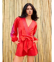 Chelsea & Violet Livvy V-Neckline Long Sleeve Crochet Detail Romper