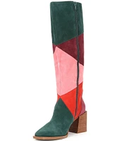 Chelsea & Violet Lulu Colorblock Suede Patchwork Tall Boots