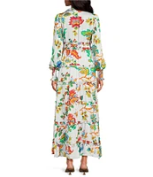 Chelsea & Violet Margaux Floral Print Long Sleeve Deep V-Neckline Plisse Dress